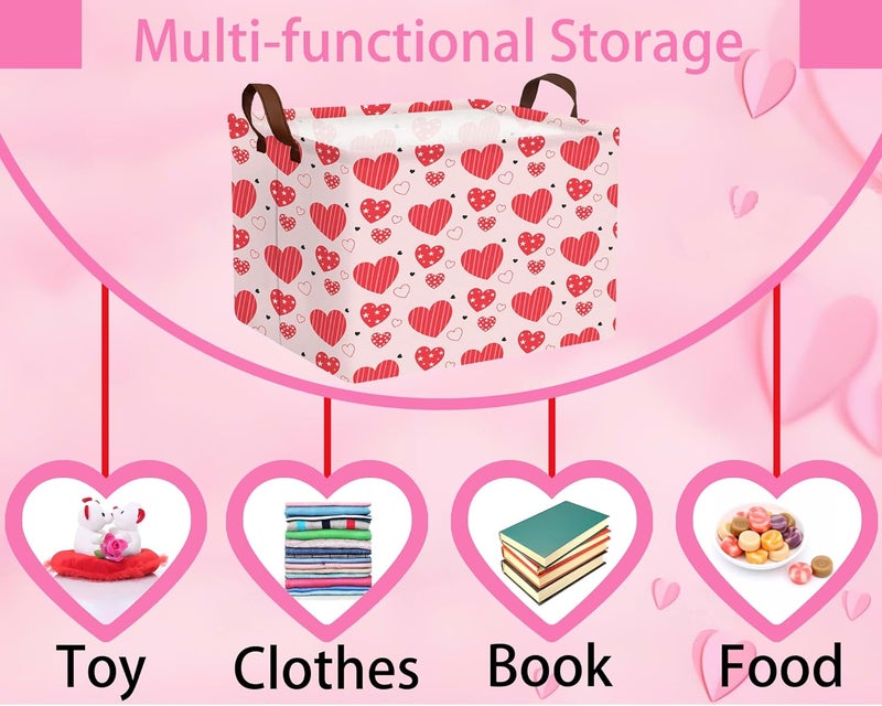 BOOHIT Valentines Day Basket Large Foldable Heart Shaped Storage Box for Gifts Kids Empty Storage Bins Rectangular Toy Organizer Decor (Pink Red Love Pentagram) - Image 4